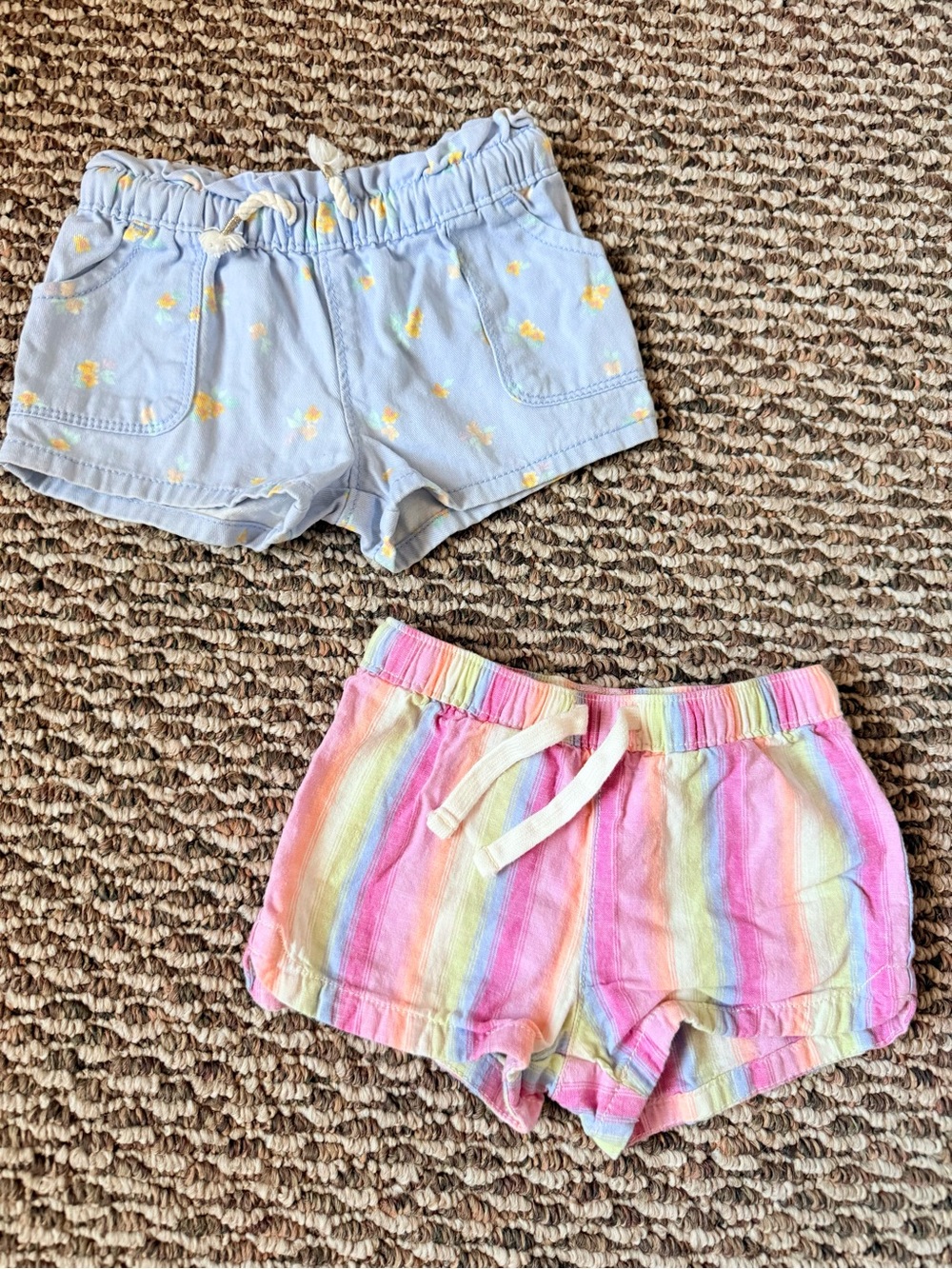 OshKosh B'gosh Pastel Rainbow Stripe & Light Blue Floral Shorts Set